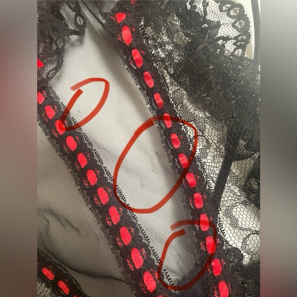 Vintage 80s Vampire Goth Sheer Lace Ruffle Peplum Cami Top in Black & Red sz M/L - Picture 9 of 12